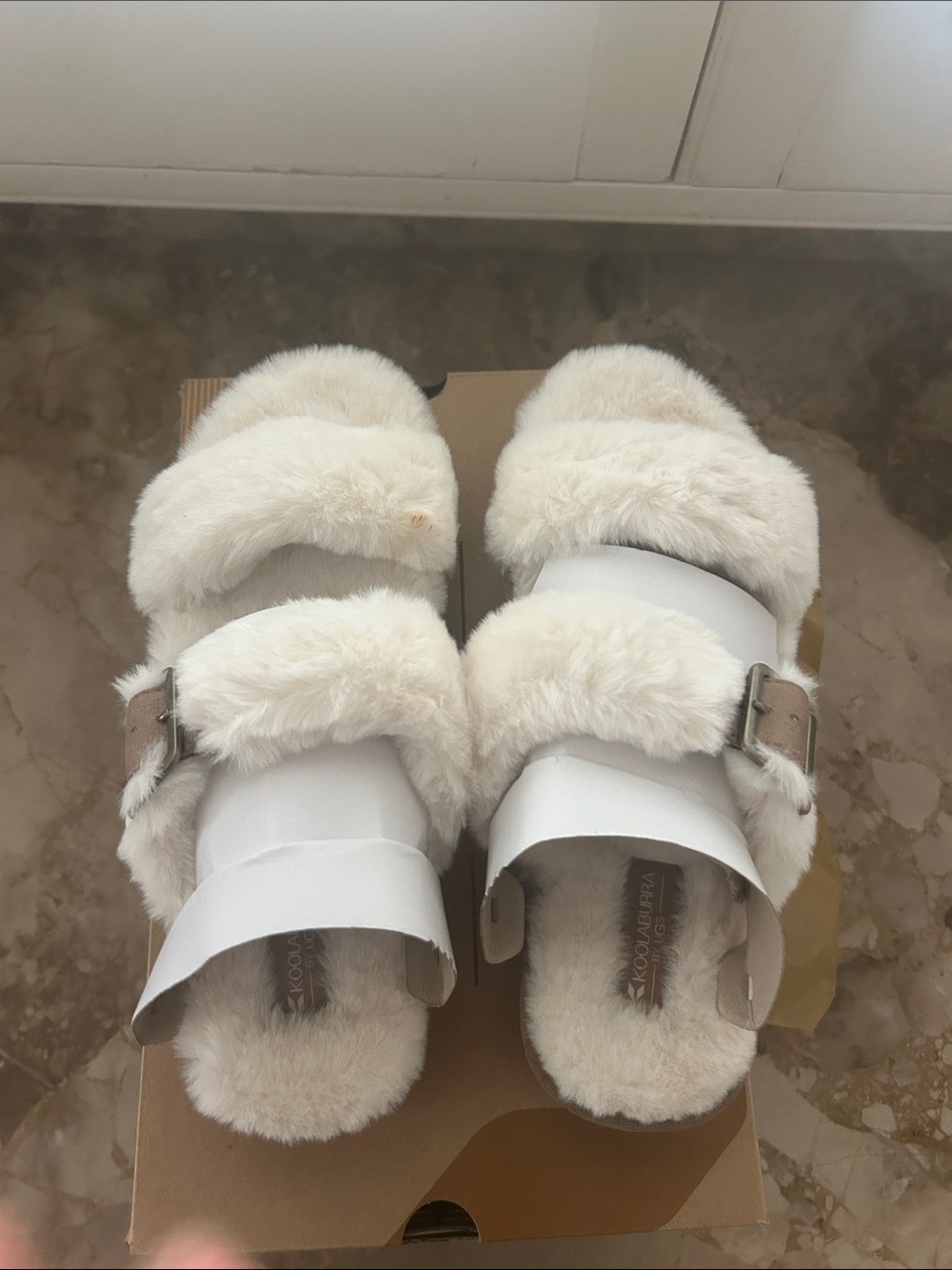 Women's Cream Faux Fur Slide Slippers - Comfortable Plush Slides - Picture 7 of 11